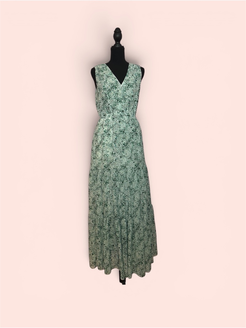 Sleeveless Green Floral V-Neck Maxi Dress